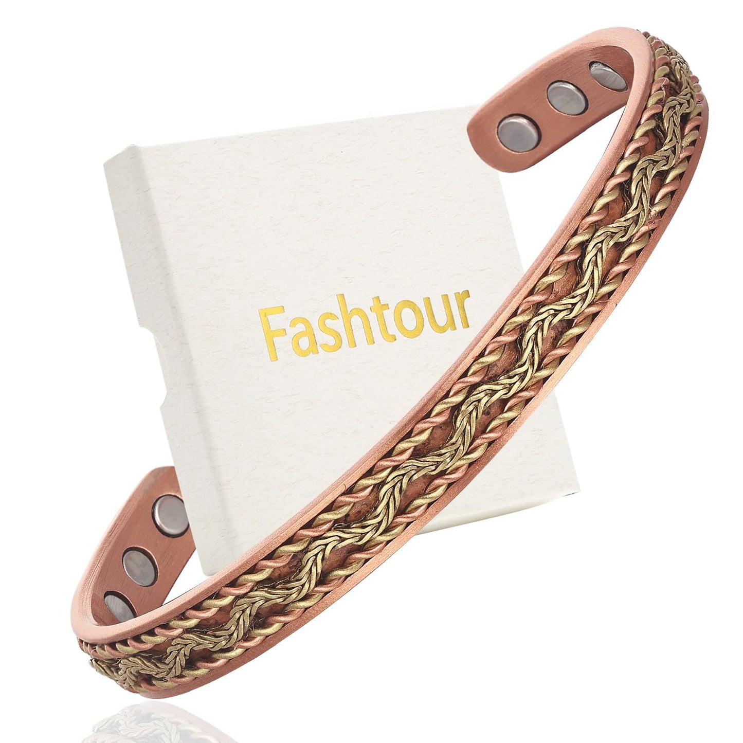 Fashtour Handcrafted Copper Bracelet for Men Women, Magnetic Copper Bracelet with Twisted Design, Adjustable (copper2015)