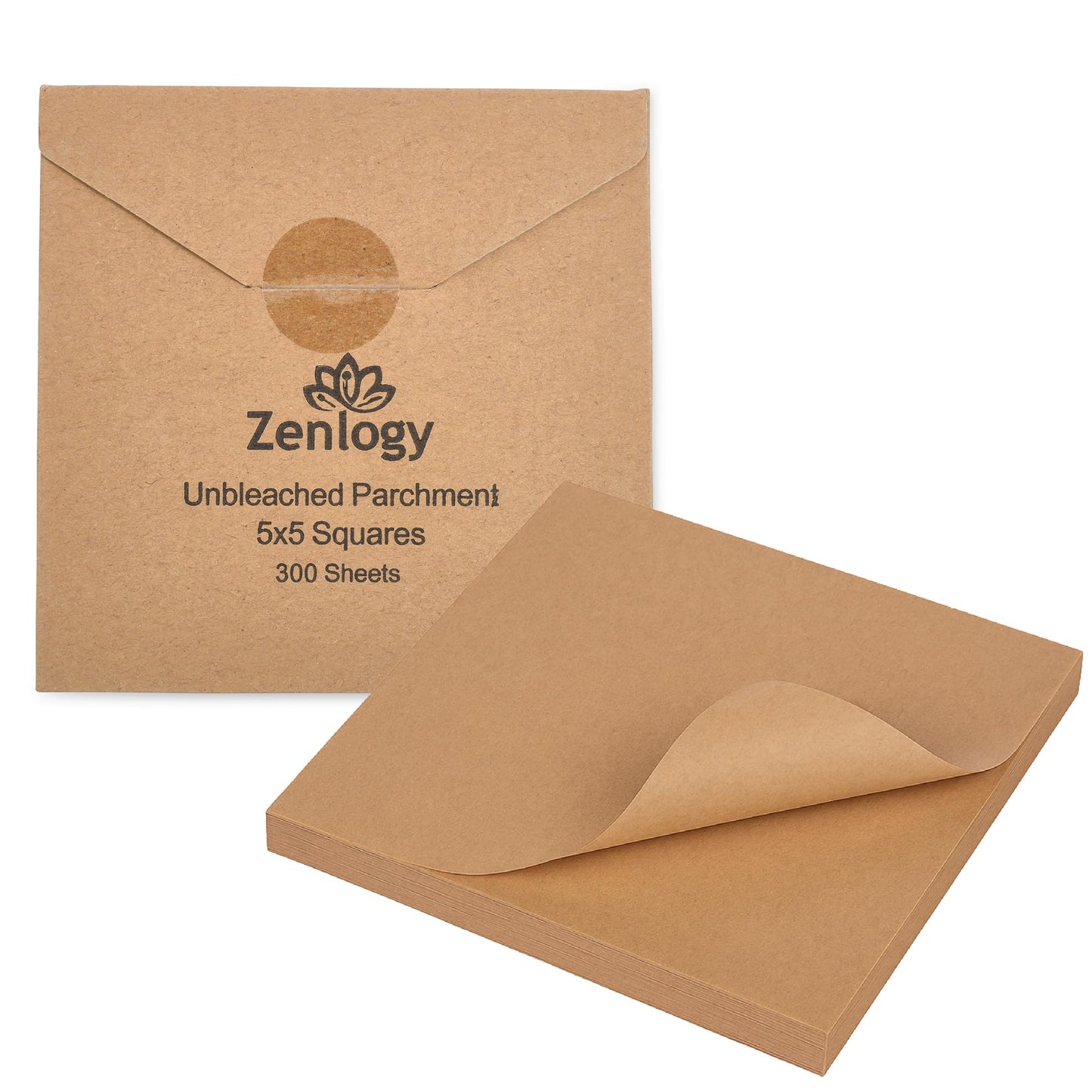 Zenlogy 5x5 Small Parchment Squares (300 sheets) - Unbleached, Non-stick, Pre-cut Parchment Paper- Ideal for Candy Wrappers, Liner Paper, Freezing and Storing, Separating, and Diamond Painting