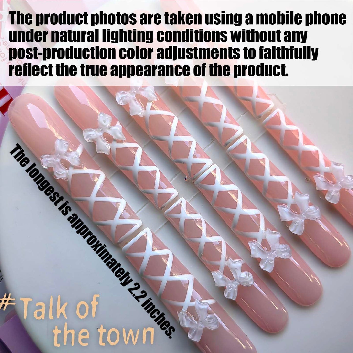 Gleamrain Xxl Press on Nails Extra Long Square Handmade Press-on Nails with Design Pink Press Ons 10pcs M Size Pattern 1103