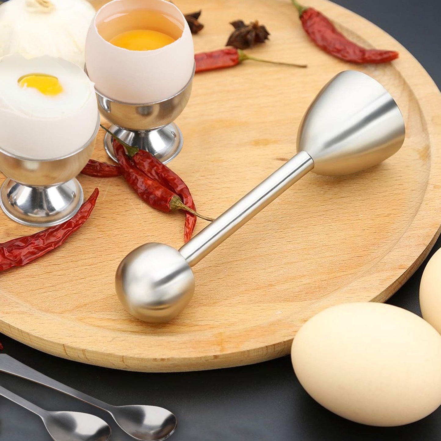 Soft Hard Boiled Egg Cutter Topper Set Egg Cracker with Include 2 Cup 2 Spoon 1 Topper Cutter Shell Separator Remover Stainless Steel Kitchen Tool