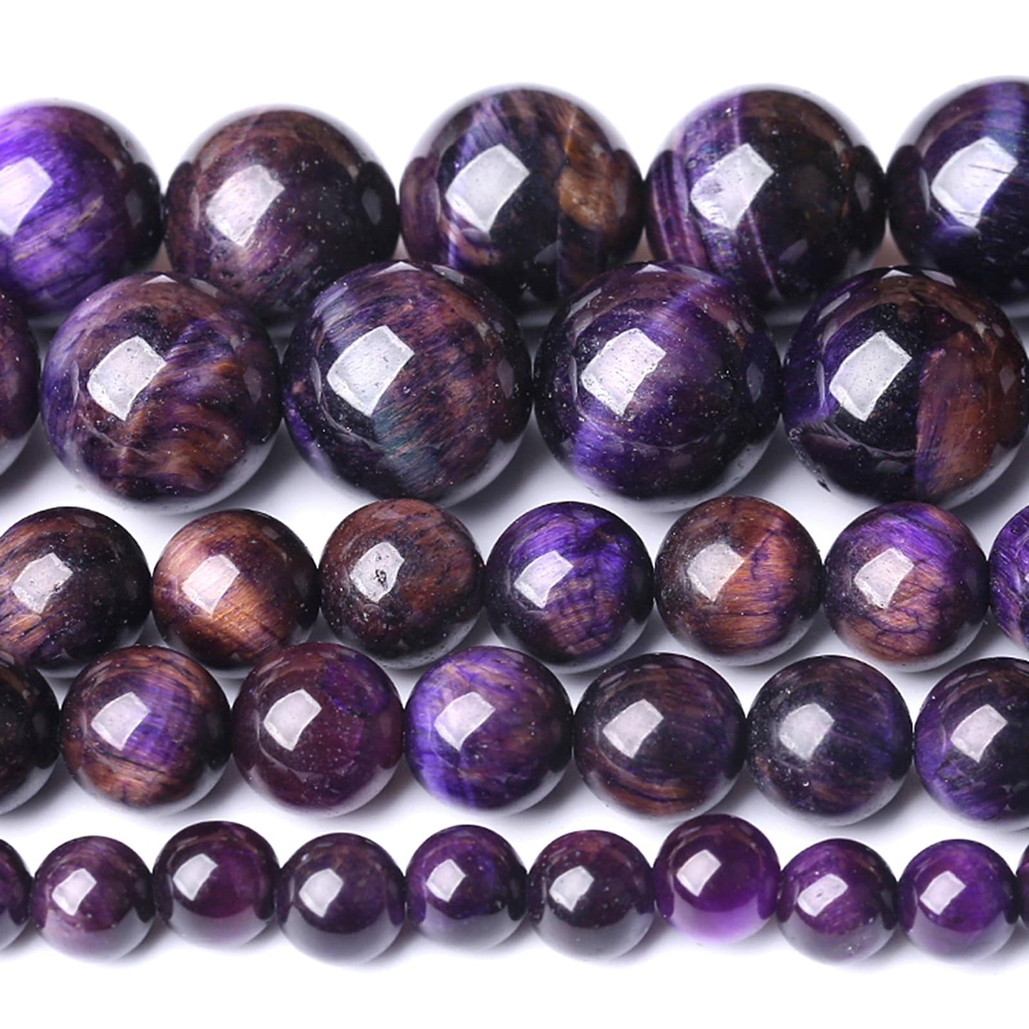 10MM Purple Tiger Eye Stone Beads Natural Gemstone Round Loose Beads for Jewelry and Bracelets Making 72pcs 2 Strands 32"