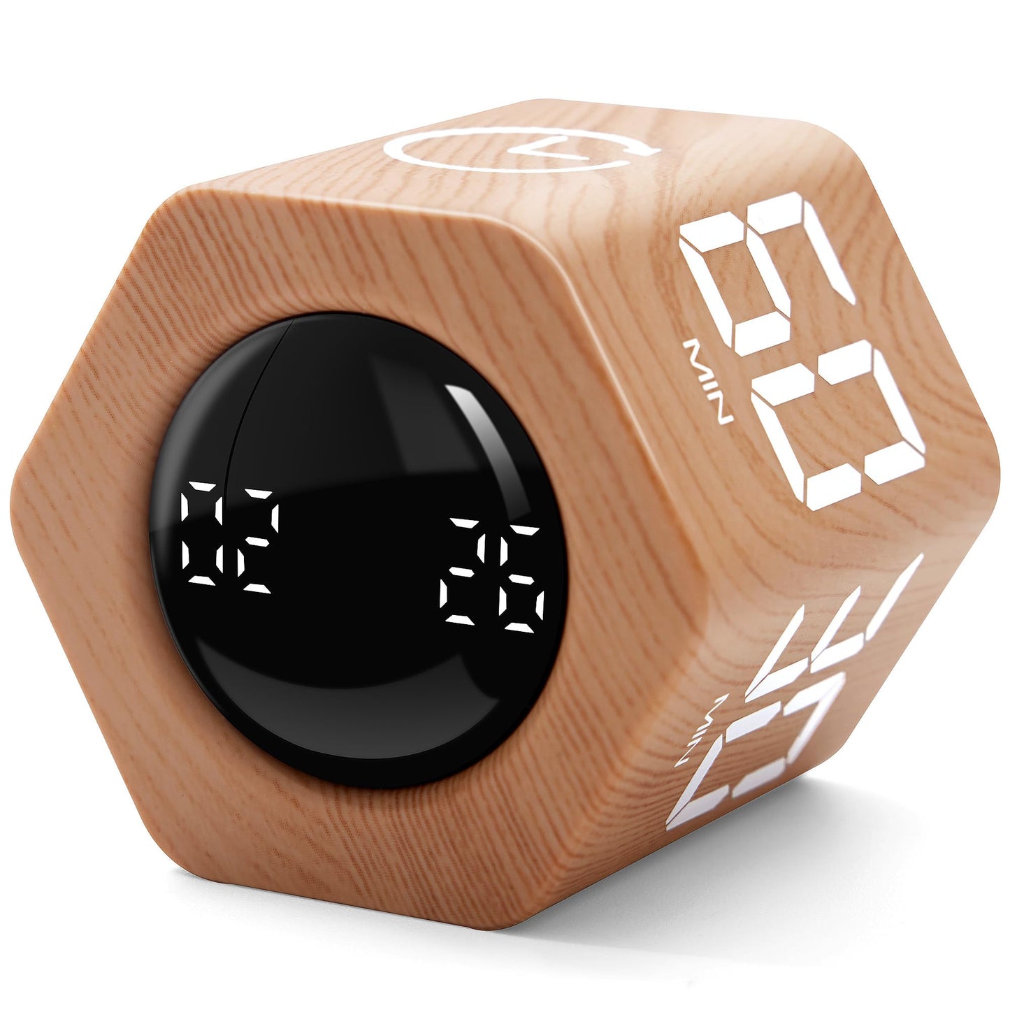 Exlliy Productivity Timer 1, 5, 10, 30, 60 Minutes Preset, Desk Cube Timer with Gravity Sensor/Mute/Vibration for ADHD, Work, Study, Kitchen, Back to School (Wood Grain)