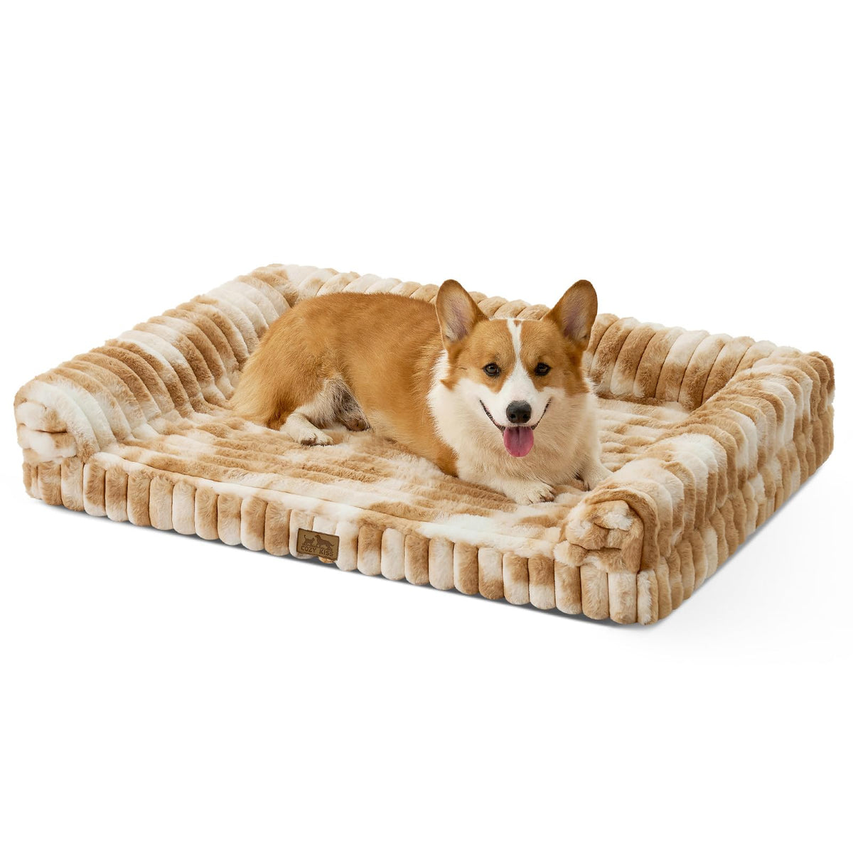 COZY KISS Faux Rabbit Fur Dog Bed, Extra Large, Tie-Dye Brown