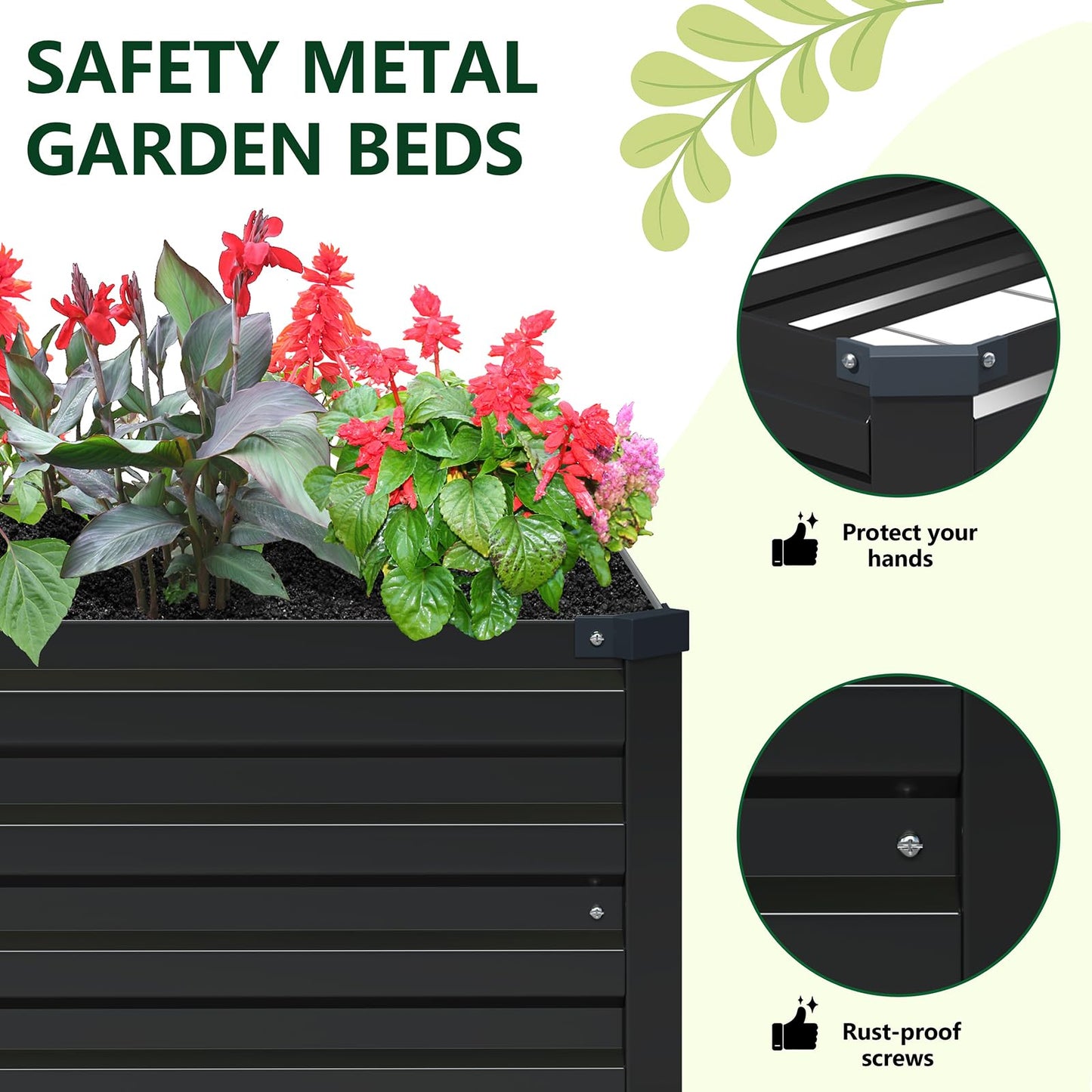 Vengarus 8x2x1FT (2 Pack) Galvanized Raised Garden Bed Kit, Outdoor Metal Planter Box for Vegetables, Rectangular Steel Container, Easy Assembly (Black)