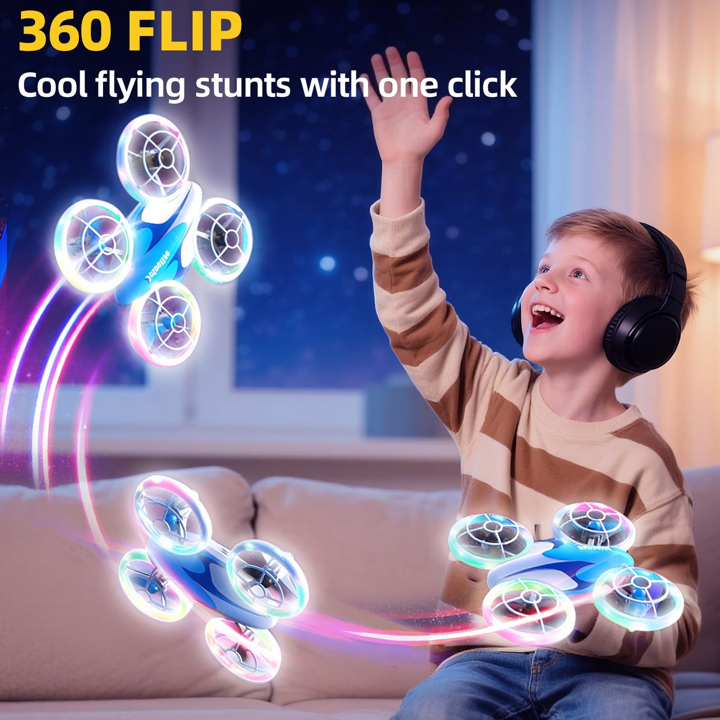 Mini Drone for Kids, Christmas Birthday Gifts for Boys Girls Beginners, Quadcopter Toy with LED Light, Propeller Full Protect, 360 Flips, 3 Batteries, Headless Mode, Remote Control