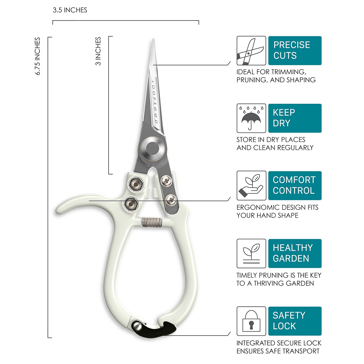 LOOPSEED Plant Pruning Shears with Vegan Leather Sheath Garden Trimming Scissors with Belt Holster Bonsai Trimmers Herb Snips Flower Clippers Garden Tools 2 Piece Bundle (White & Black)