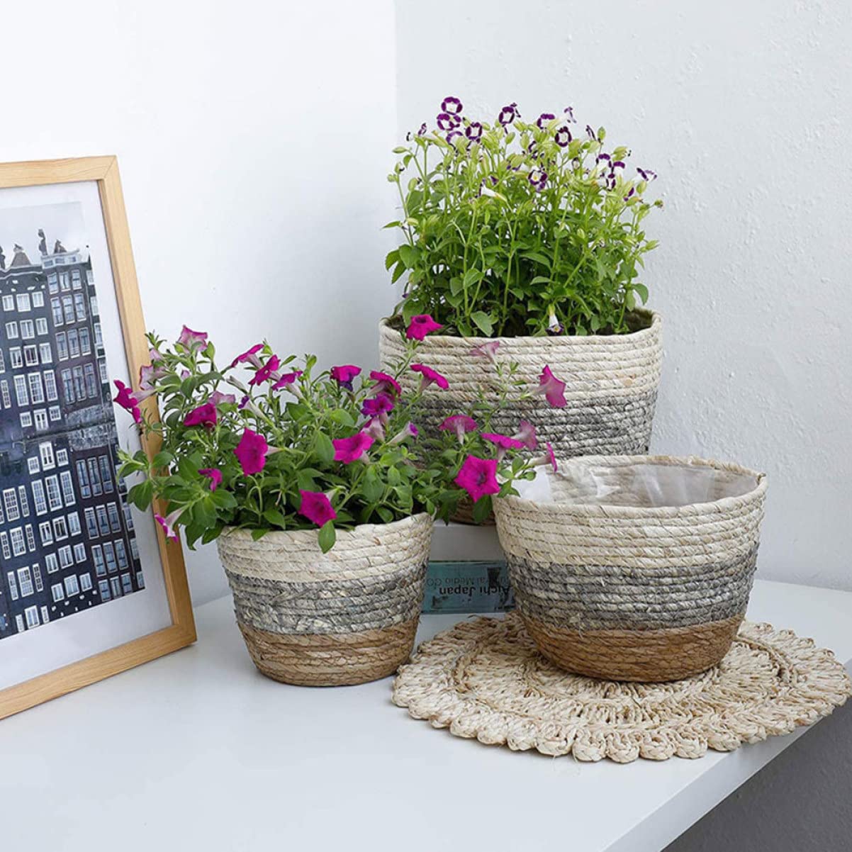 Kisangel 2pcs Flower Basket Woven Planter Plant Pots Indoor Plant Basket Multi-Purpose Woven s for Plant Multi-Purpose s Straw Flower Pot Girl Grass