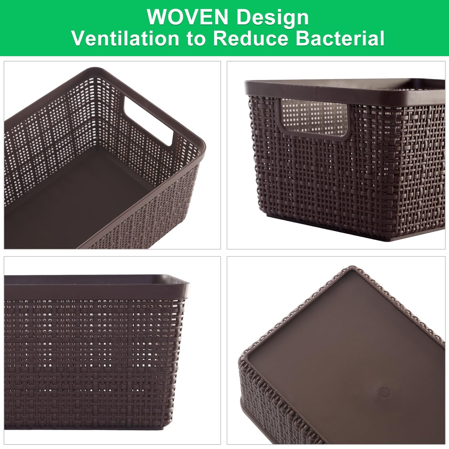 WRRLORS 6 Pack Plastic Storage Baskets With Lids,Brown Breathable Stackable Storage Bins,Small Storage Containers,for Organizing Storage Baskets on Desktops,Closets,Playrooms,Classrooms,Offices