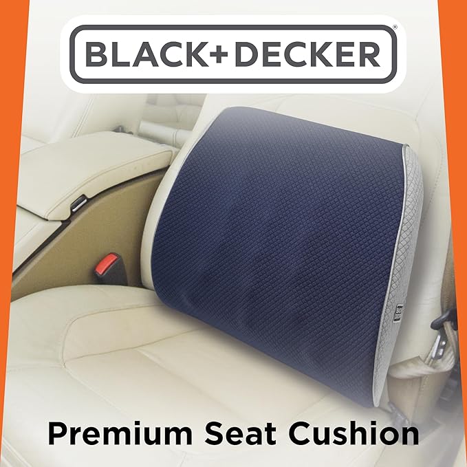 BLACK+DECKER Memory Foam Lumbar Support Pillow Lumbar Cushion with Multiple Massage Points for Office, Car, Wheelchair & Airplane Ergonomic, Pain Relief, Adjustable Strap, Washable Cover, Lt Blue/Grey
