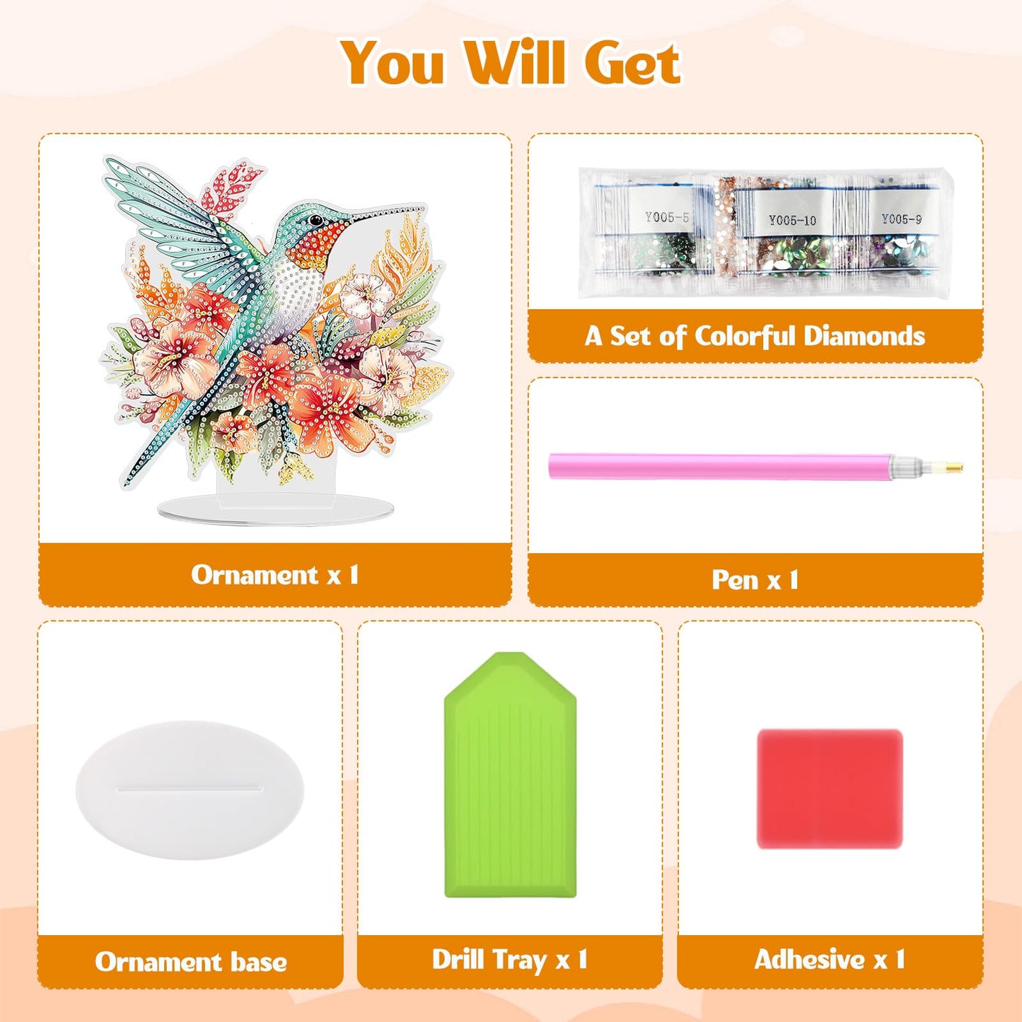 GHHKUD Hummingbirds Diamond Painting Desktop Ornament for Adults Double Sided, Stand Up Diamond Art Ornaments Birds, DIY Special Diamond Gem Craft Tabletop Placement Board Kit for Home Decor