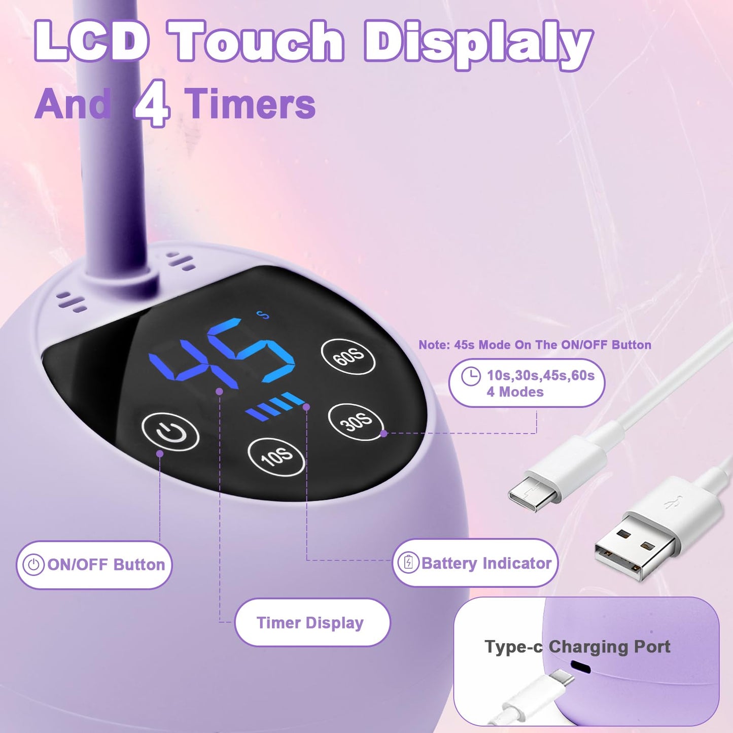 CGBE UV Nail Lamp, Cordless Gooseneck Gel x Lamp, 36W Mini Flash Cure Light, Portable USB LED Nail Light with 4 Timers & Auto Sensor for Salon Home DIY Use, Purple