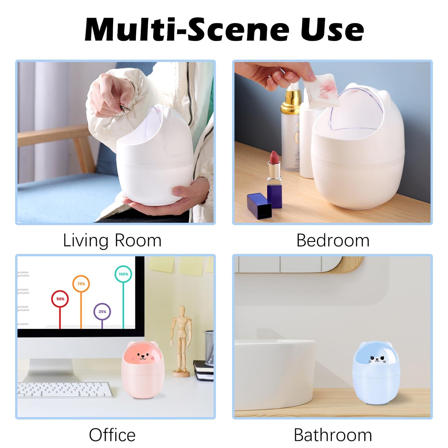 SHAIDOJIO 3 Pack Cute Mini Trash Can, Desktop Trash Can with Lid, Small Garbage Can with 180 Trash Bags, Tiny Countertop Wastebasket for Kids, Kawaii Waste Bin for Office Bedroom Bathrooms Desk Car