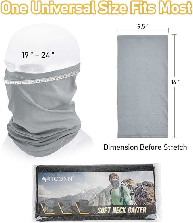 TICONN Neck Gaiter Face Cover Scarf, Breathable Sun & Wind-proof for Skiing Fishing Hiking Cycling