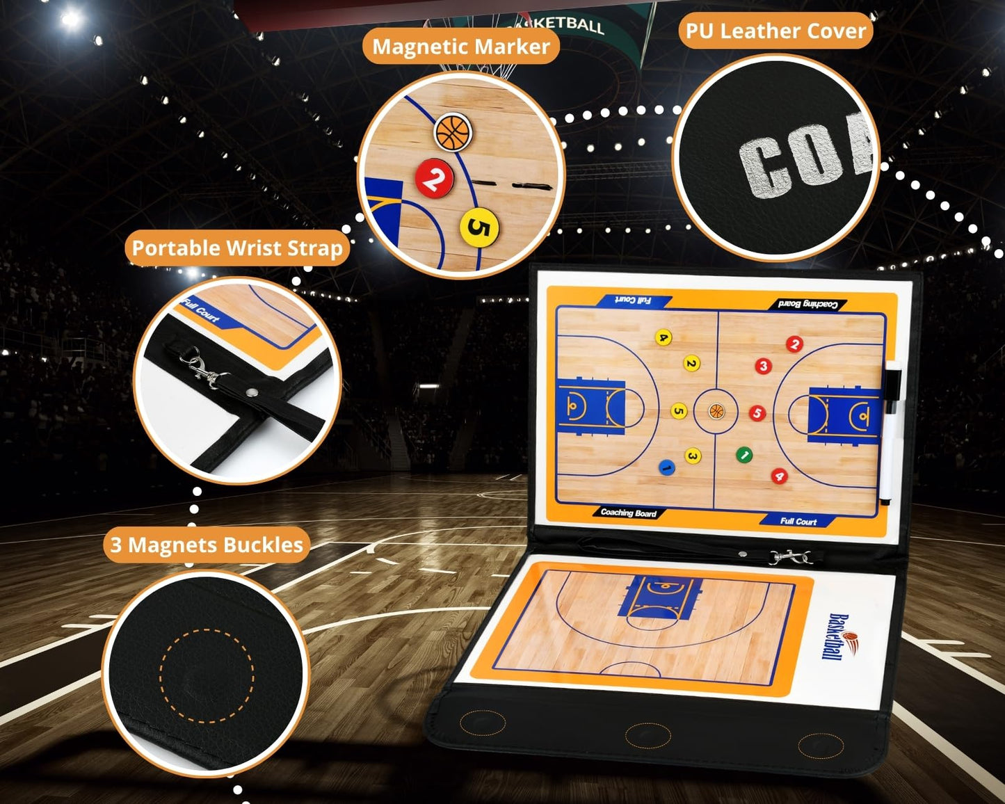 YCConcept Magnetic Basketball Coaching Board Coaches Clipboard Tactical Board Kit with Dry Erase Surface, Portable Strategy Coach Board