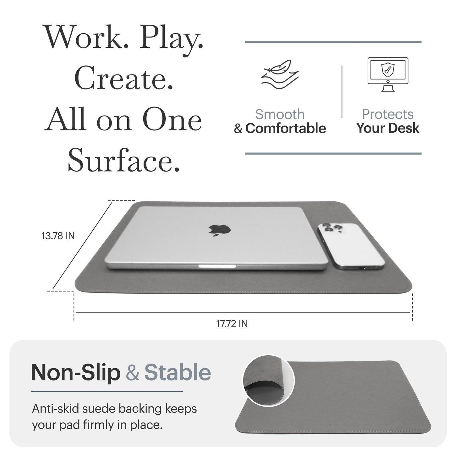 Rikan Desk Blotter Keeps Your Workspace Organized & Stylish - Luxury Blotter Desk Pad with Vegan Leather for Elegance - Perfect Laptop Pad Protects Your Desk, Enhances Style & Productivity - Grey