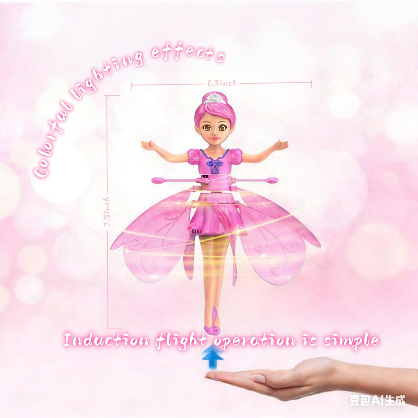 HENRYZH Remote Control Flying Doll Hand Gesture Sensing Flying Device Dancing Robot Princess with Crystal Wings 360 ° Free Rotating Robot Toy (Pink)