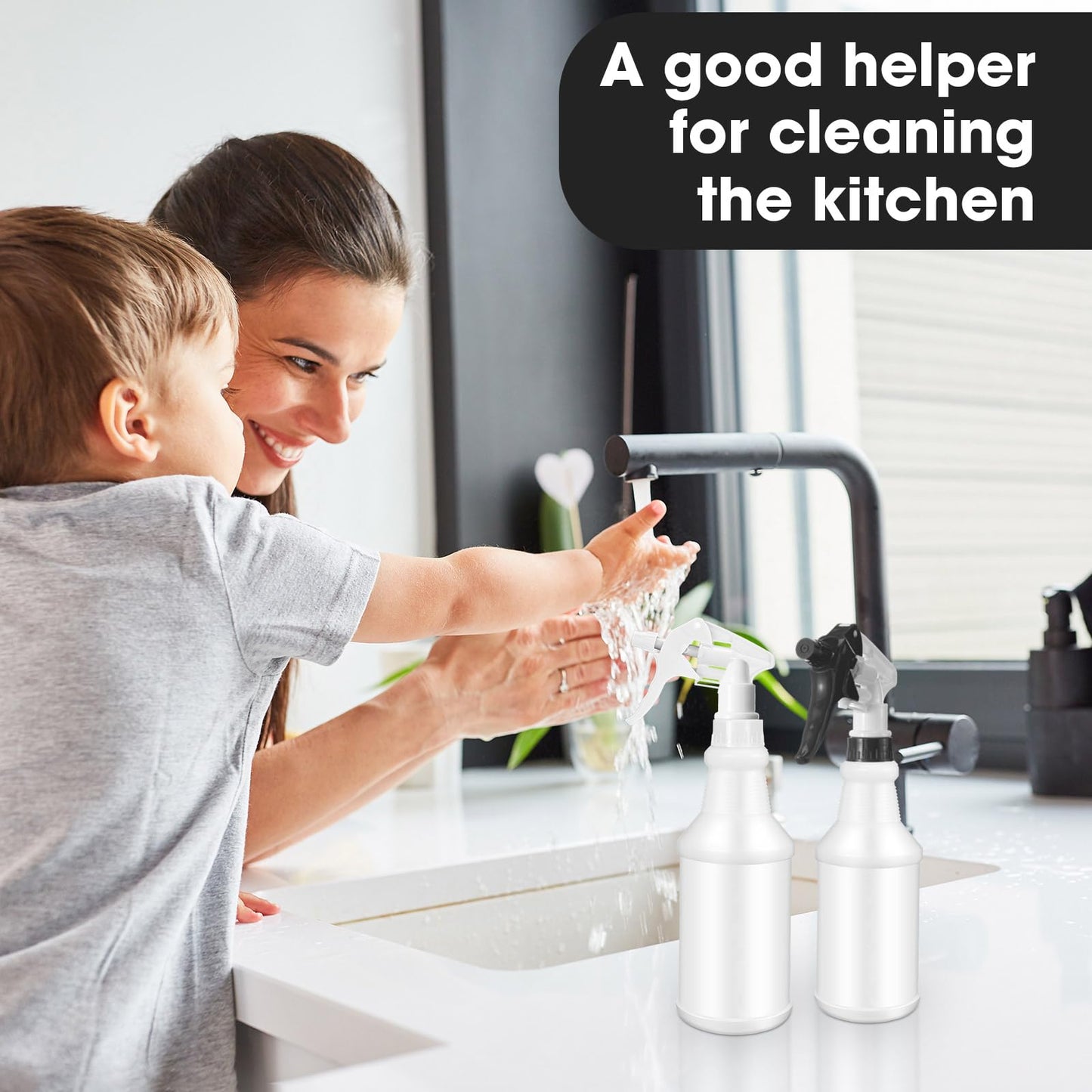 Eccliy 12 Pcs 16 Oz Plastic Spray Bottle, Adjustable Empty Reusable Sprayer for Cleaning, Planting, Water, Bathroom and Kitchen, BBQ, Commercial and Residential (Original,Black,White)