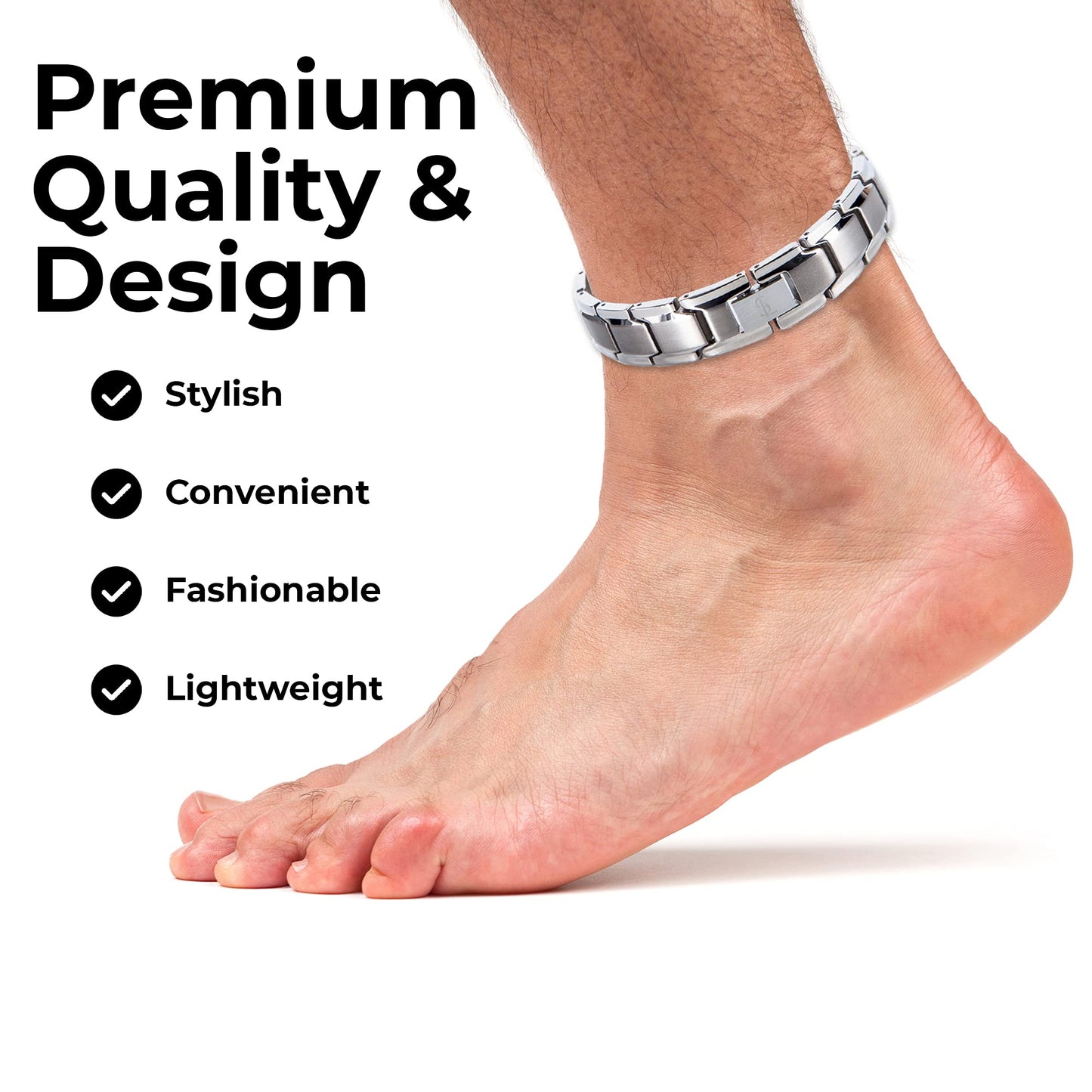 Smarter LifeStyle Elegant Titanium Magnetic Anklet for Men And Women - Adjustable Bracelet Length with Sizing Tool for Perfect Fit, Magnetic Ankle Bracelet (Silver)