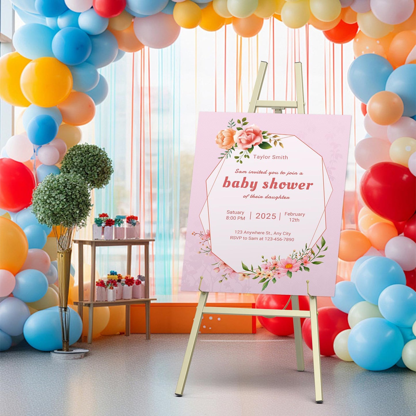 Gold Metal Easel Stand 46.7", Heavy Duty Floor Display Easel, Adjustable 4-Tier with Chain Support, Wedding Welcome Sign Holder, Poster Stand, Easy to Assemble, Assembly Required (1 Pack)
