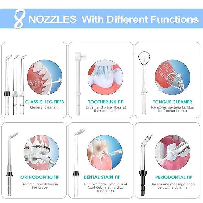 TUREWELL FC162 Water Dental Flosser for Teeth/Braces,10 Pressure Levels, 8 Water Jet Tips for Family, 600ML Electric Water Dental Oral Irrigator for Teeth-Clean (Black)