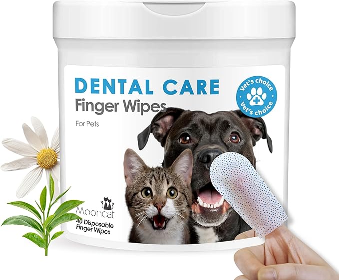 Mooncat Dental Finger Wipes Dogs Cats, Food-Grade Silicone Dots, 40 Count