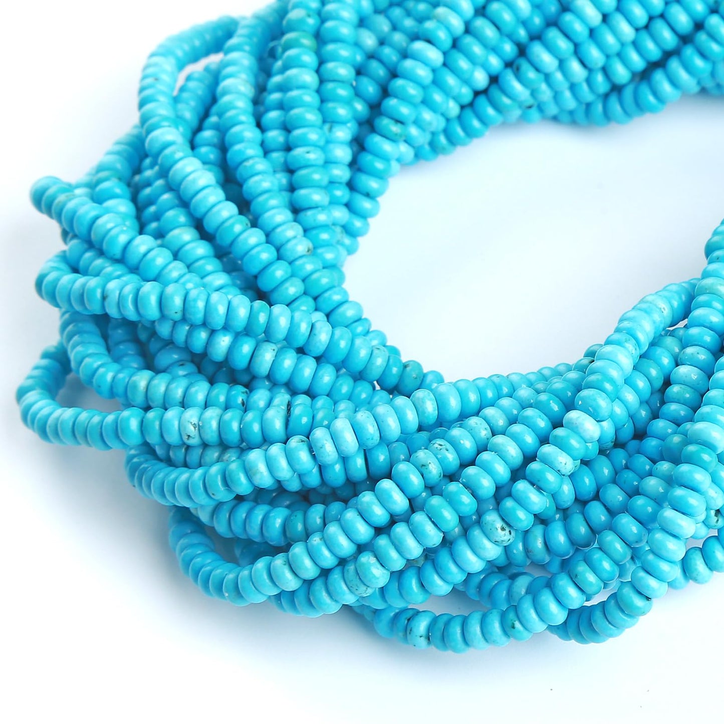 150PCS 2x4mm Natural Blue Turquoise Stone Rondelle Beads Abacus Disk Stone Beads Round Loose Spacer Gemstone Beads for DIY Bracelet Necklace Jewelry Making