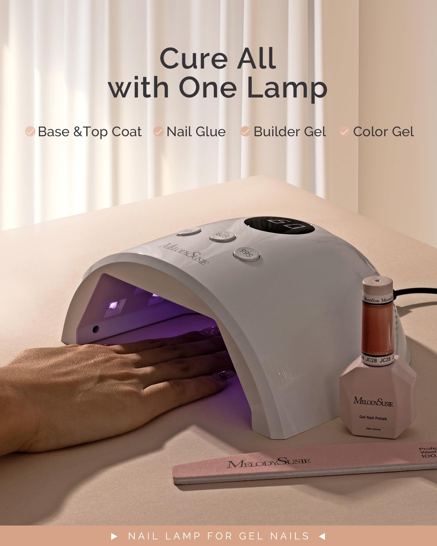 MelodySusie Compact Advanced UV LED Nail Lamp, P-Plus30F Nail Dryer with 3 Timers & Smart Sensor Cures All Gels, Especially Rhinestone Glue, Solid & Liner Gel Polishes for Advanced DIY at Home-White
