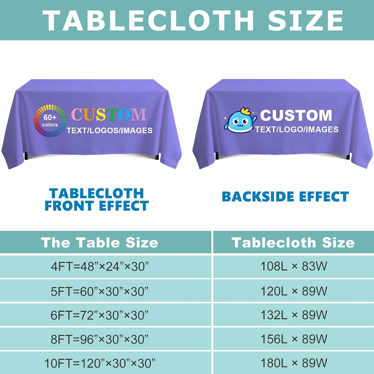 Custom Table Cloth with Business Logo, Personalized Table Cloth with Logo for 4FT 5FT 6FT 8FT 10FT, Ideal for Tradeshow Events, School, Associations, Birthday Party & Wedding (6FT Closed Back)