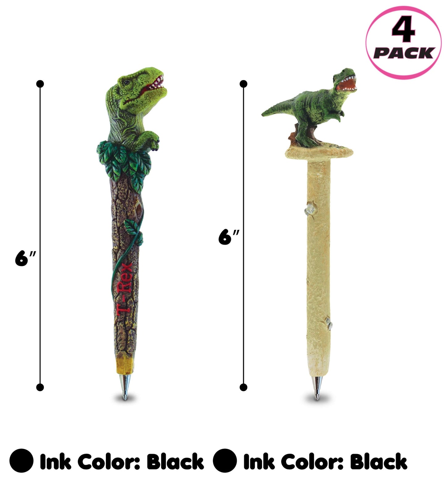 Planet Pens Bundle of Dinosaurs Tyrannosaurus Rex Novelty Pens - Fun and Unique T-Rex Ballpoint Pens, Colorful Dinosaur Writing Pens For School and Office - 4 Pack