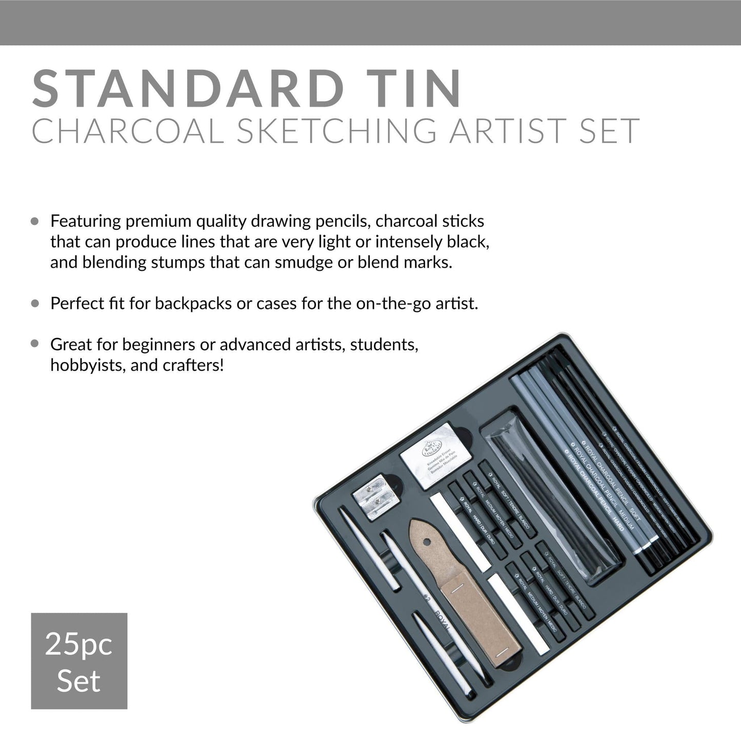 Essentials(TM) Medium Charcoal Art Set W/Tin
