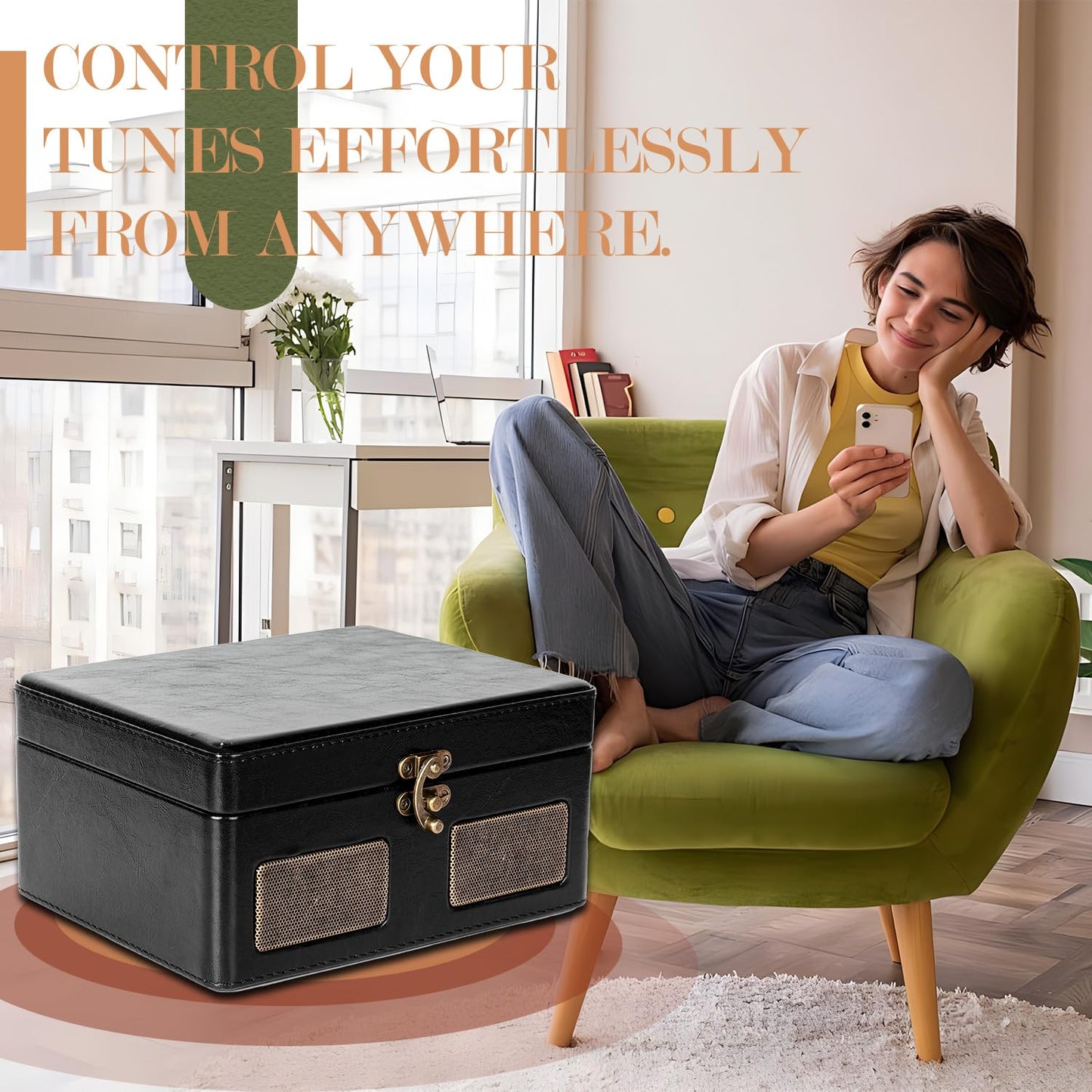 RetroBeat Time Vintage Portable Music Box – CD with Speakers, Bluetooth Transmitter, Rechargeable, USB/AUX, Multi‑Mode Gift(Black)
