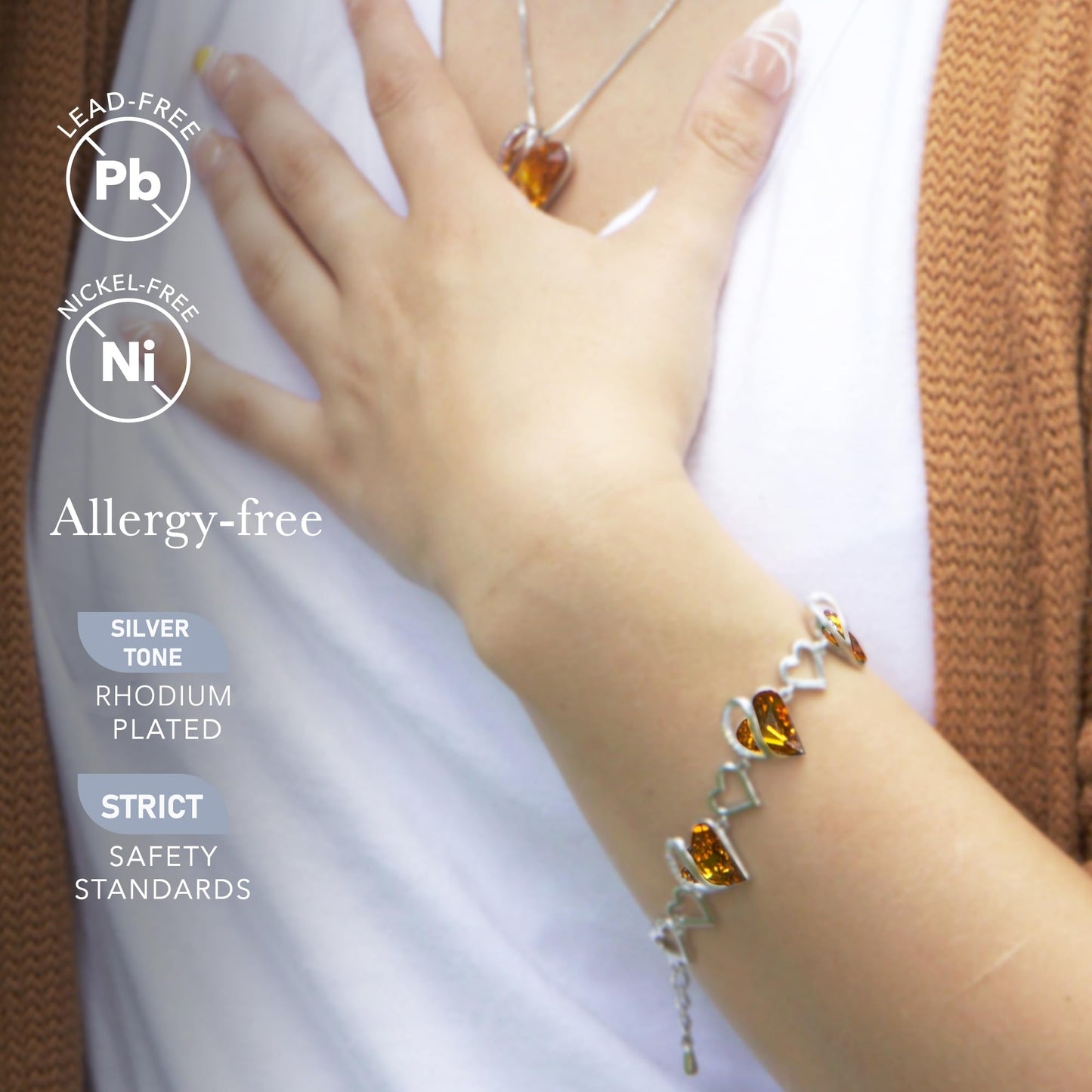 Leafael Infinity Love Heart Gift Bracelet for Women, November Birthstone Crystal, Amber Brown, Silver Tone, 7-inch Chain and 2-inch Extender
