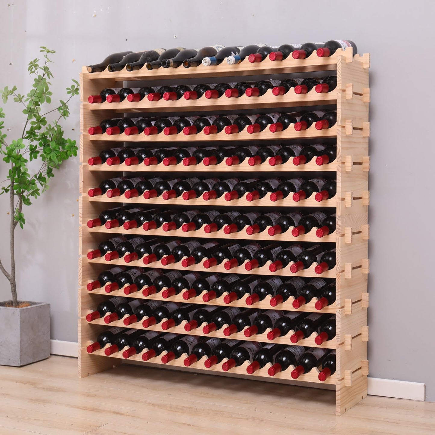 fdjamy Wine Rack freestanding Floor Cabinet 144bottle Wood Stackable Storage Modular Wine Holder Display Shelves ﻿