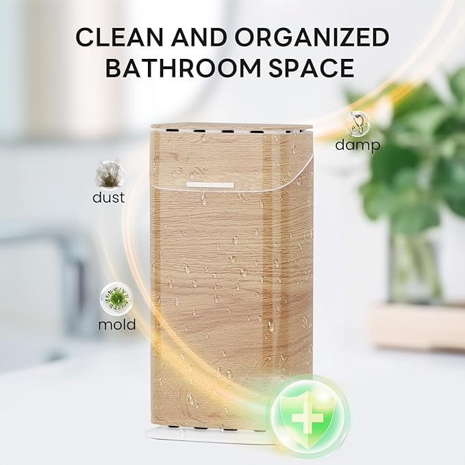 Toothbrush Holders with Cover - Electric Toothbrush Length Less Than 9 inches, 5 Slots Tooth Brush Holder for Bathroom, Detachable Toothpaste Holder Bathroom Organizers with Drainage, Wood