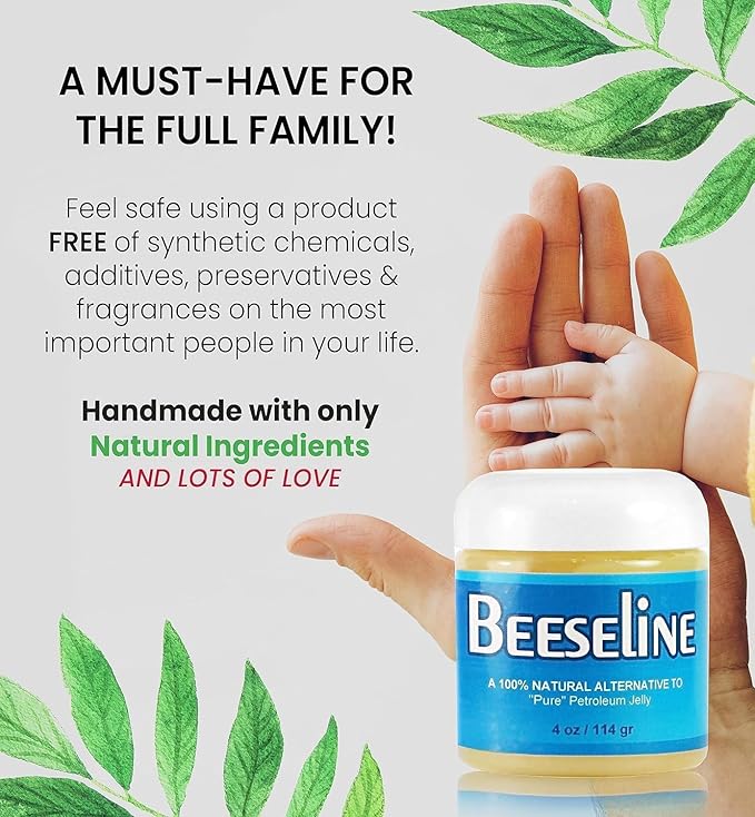Beesalene Original Unpetroleum - 100% Natural & Hypoallergenic Alternative to Petroleum Jelly - Lips, Hands, Baby, Makeup Remover and More (Glass Jar) (4 oz)