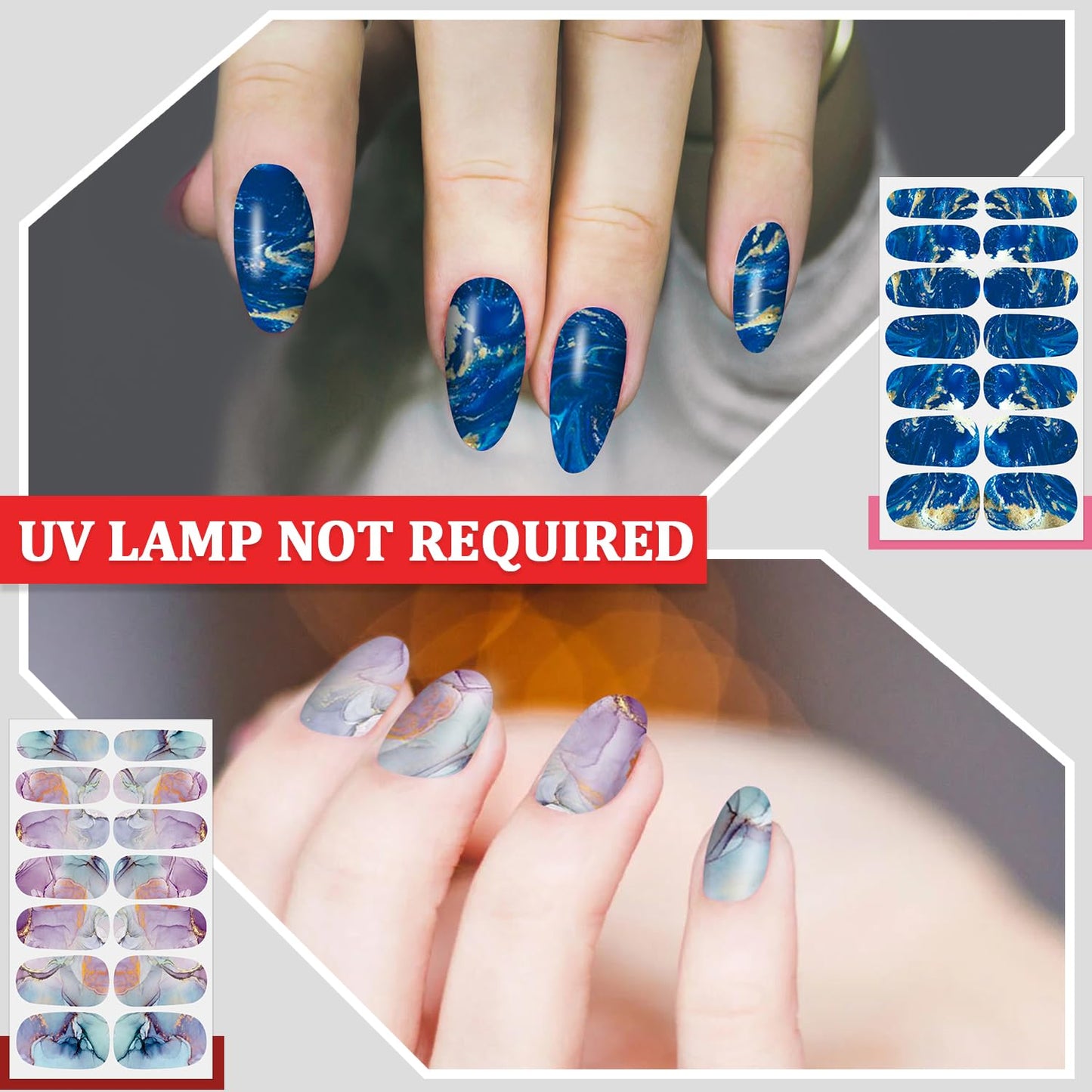 SILPECWEE 16 Sheets Gradient Nail Polish Stickers Full Nail Wraps for Women Stick on Nail Polish Strips Gel Nail Strips Self Adhesive Fingernail Manicure Design with Nail File