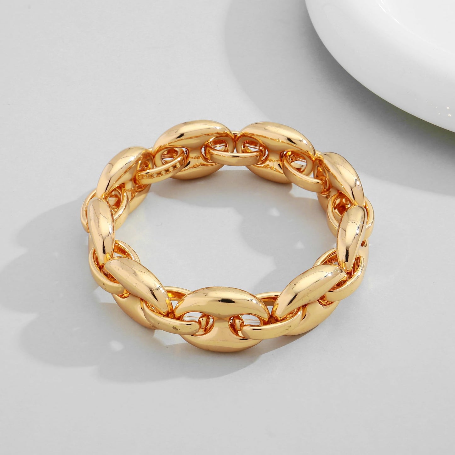 WOWORAMA Gold Chunky Chain Bracelet for Women Adjustable Elastic Stretch Bangle Bracelets Gold Thick Chain Statement Chunky Bracelet