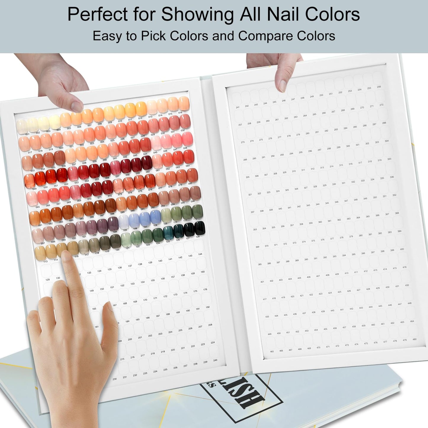 C12rtive 480 Nail Colors Book,Professional Nail Polish Chart Book with 600 Practice Tips & 1-500 Number Labels, Pre-Numbered Slots,Perfect for Salons and Home Use(Starry Sky)