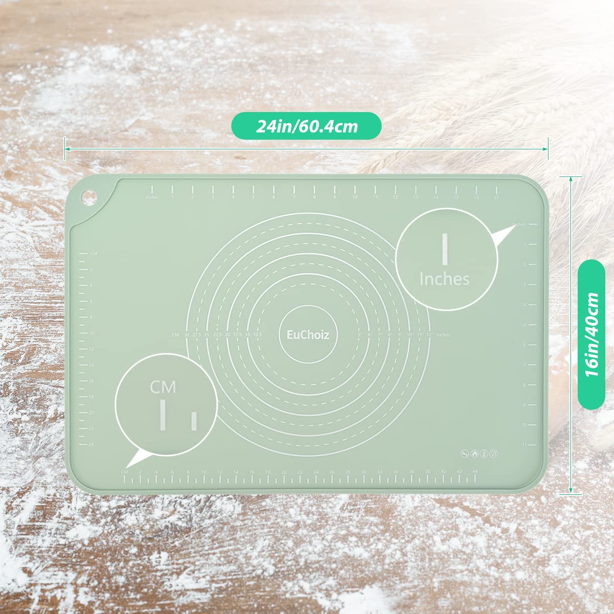 EuChoiz Silicone Pastry Mat 24"*16" Extra Thick Non Stick Baking Mat Food Grade Silicone Dough Rolling Bake Mat with Edge Heightening