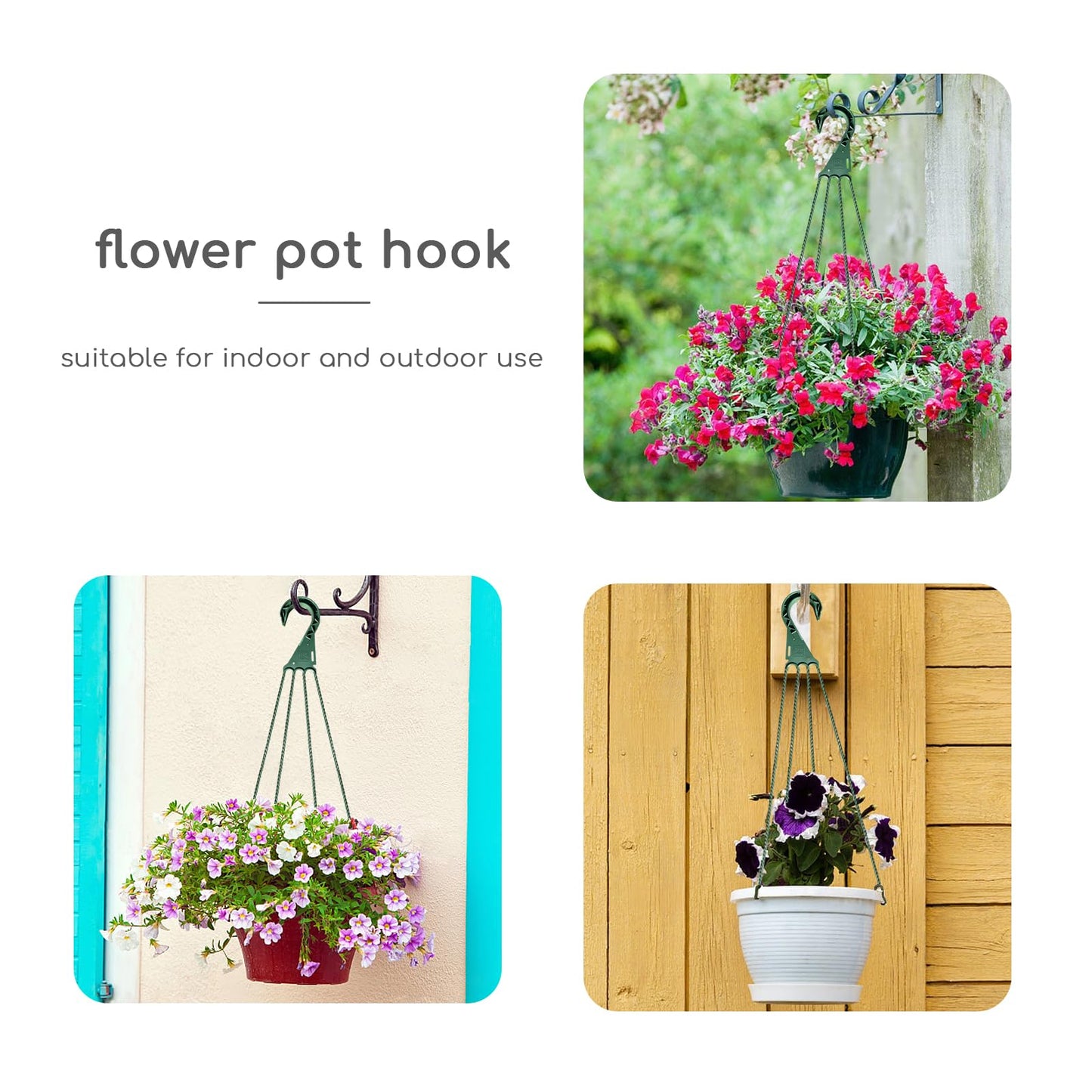 6 PCS Plastic Hanging Basket Hooks for Plants,4-Prong Detachable Pot Hangers for Indoor and Outdoor Use,Hanging Planter Holder Flower Pot,Green