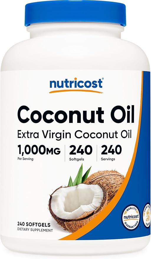 Nutricost Coconut Oil Softgels (1000mg) 240 Softgels - Extra Virgin Coconut Oil - Gluten Free and Non-GMO