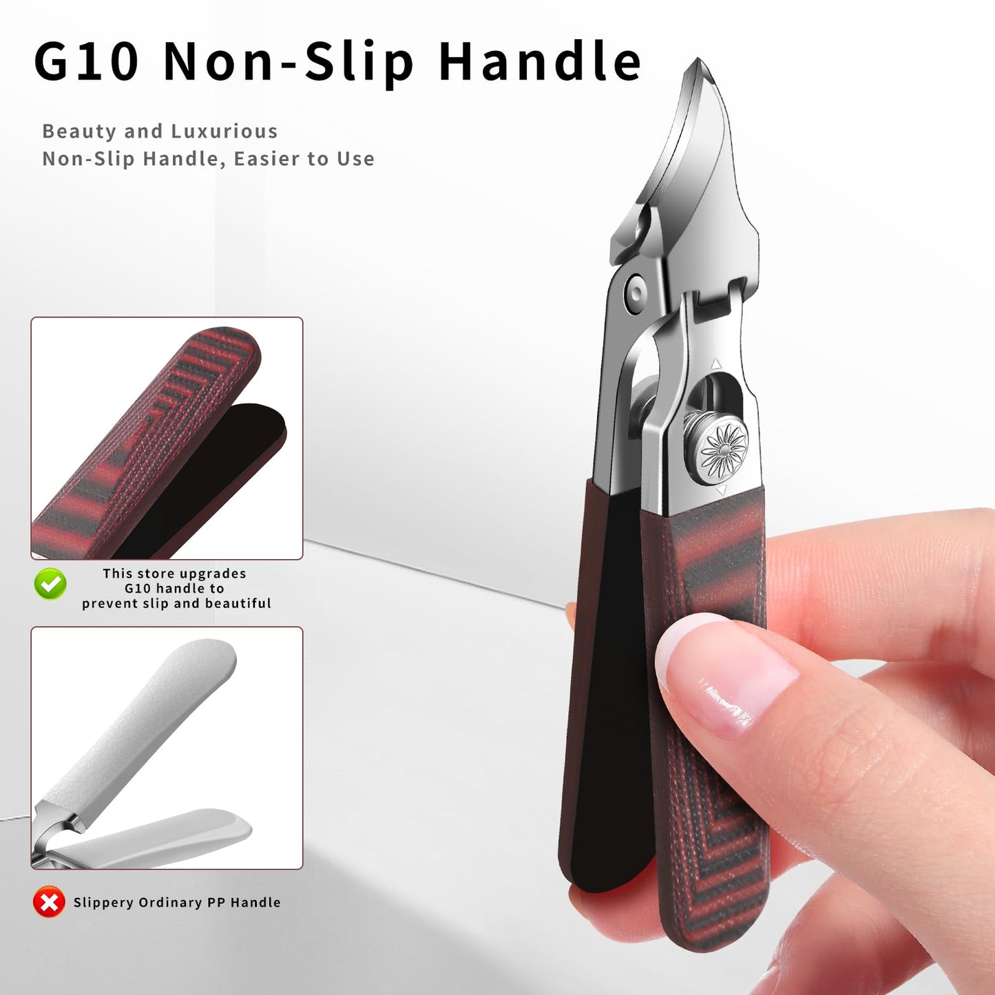 Large-Opening Pointed-Edge Nail Clipper - Detailed Trimming for Narrow Areas - G10 Handle & Stainless Steel Blades - Suited for Ingrown-Nail, Thick-Nail Users & Seniors(Straight Red C)