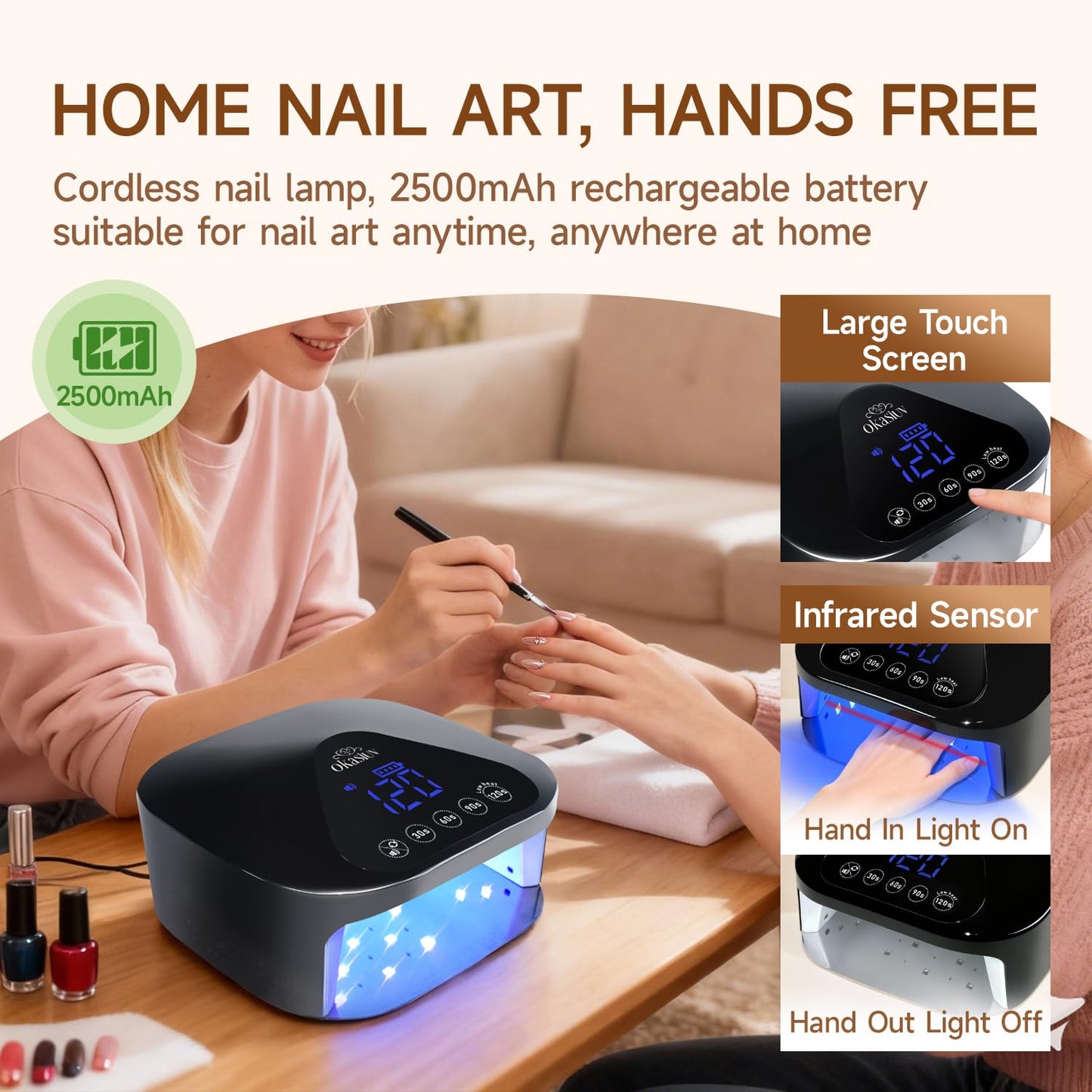 Okasiuv UV LED Nail Lamp with UV Gloves,Magnetic Metal Mirror Base Cordless Nail Dryer, Gel Polish Curing Light with 4 Timers,Touch Control Display,Auto Sensor for Professional Salon & Home