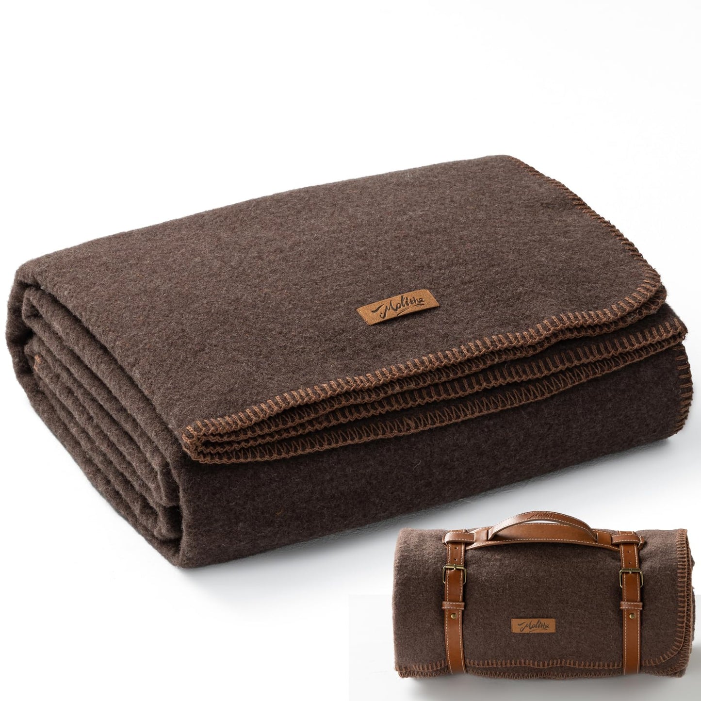 Molithe 100% Wool Blanket, 62" x 86", Warm, Thick, Washable, Military Wool Blanket, Great for Camping, Outdoors, Sporting Events, Survival Kits, Brown