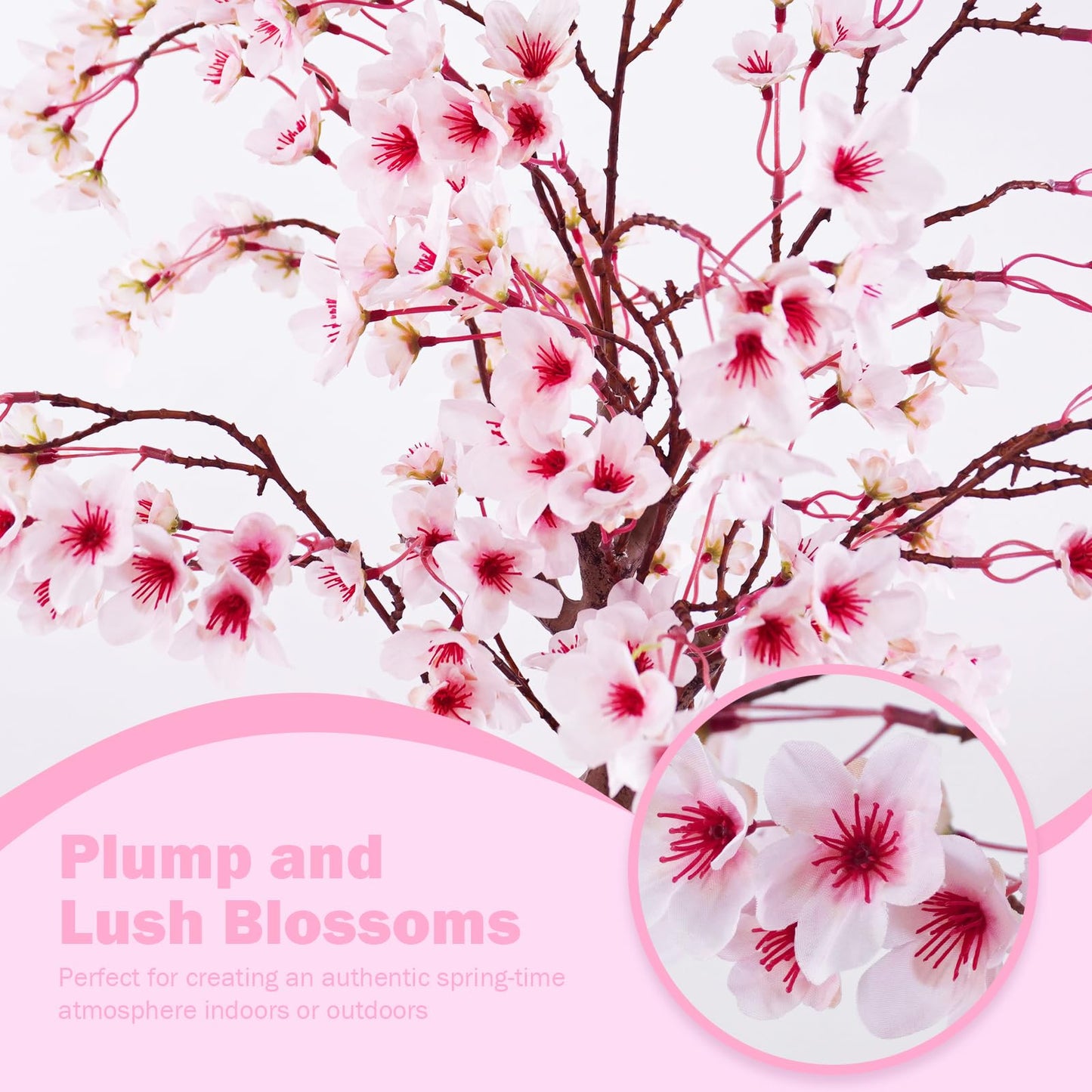 Caxchiling Cherry Bloosom Tree 2FT, Small Tabletop Tree with Vase Pot, Artificial Pink Flower Blossom Plants for Centerpiece, Home Office Desk Decor for Spring, Living Room Bedroom Wedding Party Decor