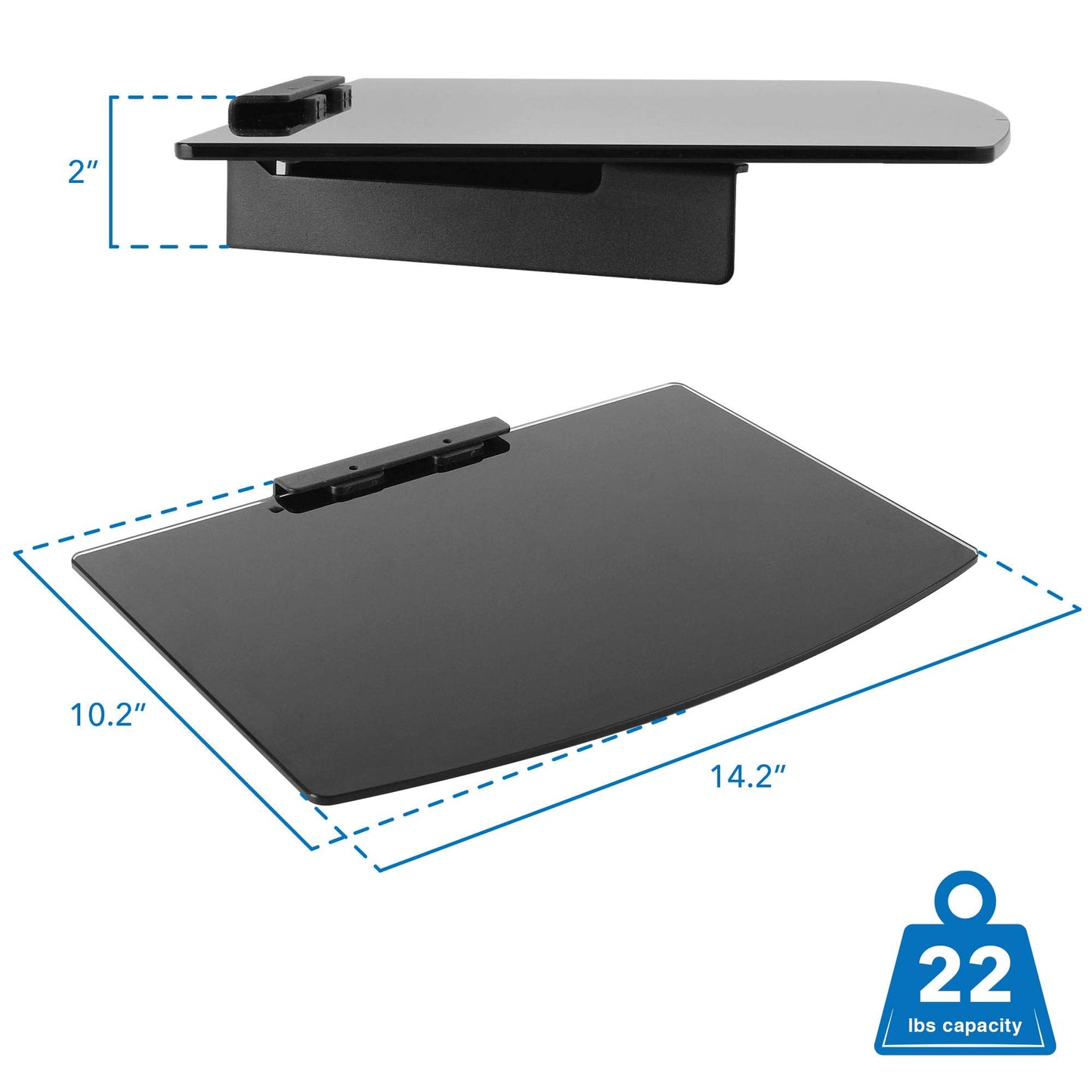 Mount-It! Floating Wall Shelf – Tempered Glass Media Shelf for Cable Box, DVD Player, Gaming Consoles (PS5, Xbox, Roku), Projector – Wall-Mounted w/Steel Frame, Cable Management, 22 lb Capacity