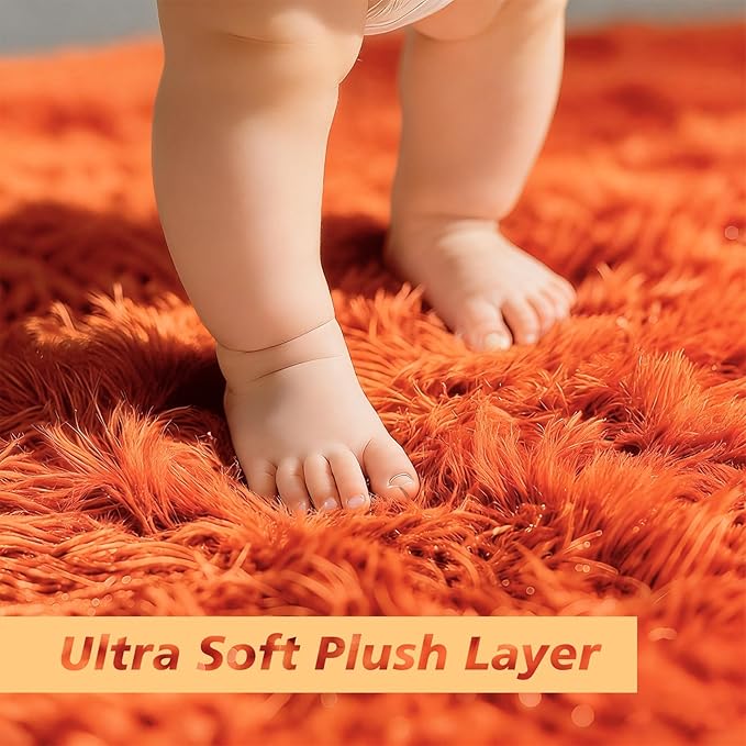 9x12 Fluffy Area Rugs for Living Room,Orange Large Fuzzy Shag Area Rug for Bedroom,Soft Non-Shedding Indoor Plush Carpet for Kids Bedroom Nursery Home Decor