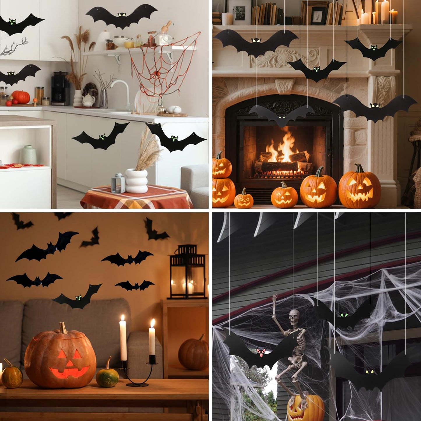 12 Pack Halloween Decorations Hanging Bats - 3 Style Scary Hanging Bat Set with 3D Bats Sticker, Outdoor Scary Flying Bats Set for Yard, Haunted House, Party - Indoor Outdoor Waterproof Decor