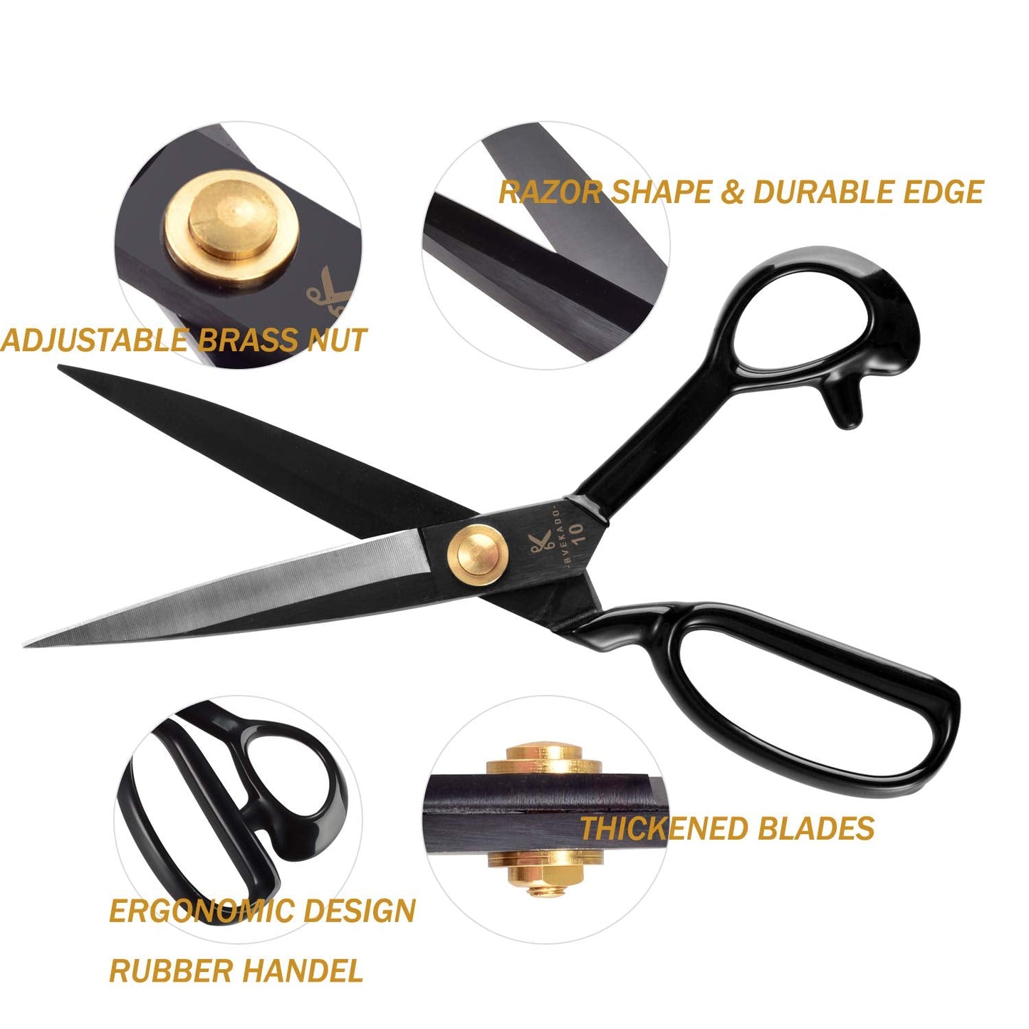 Sewing Scissors, 10 Inch Fabric Dressmaking Scissors Upholstery Office Shears for Tailors Dressmakers, Best for Cutting Fabric Leather Paper Raw Materials Heavy Duty High Carbon Steel(Right-Handed)