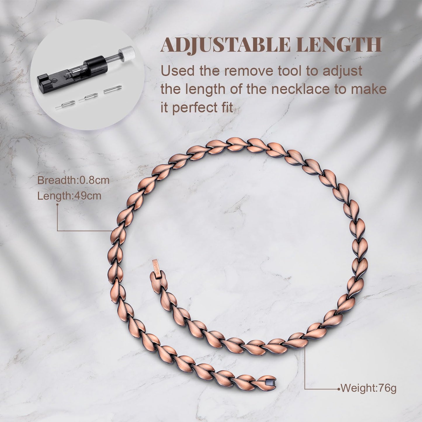 RainSo Heart Shape Pure Copper Magnetic Necklace for Women Adjustable Gift for Women